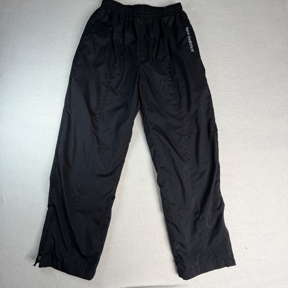 VTG 90s New Balance Mens S Black Lined Track Pants Windbreaker Ankle Zip Nylon